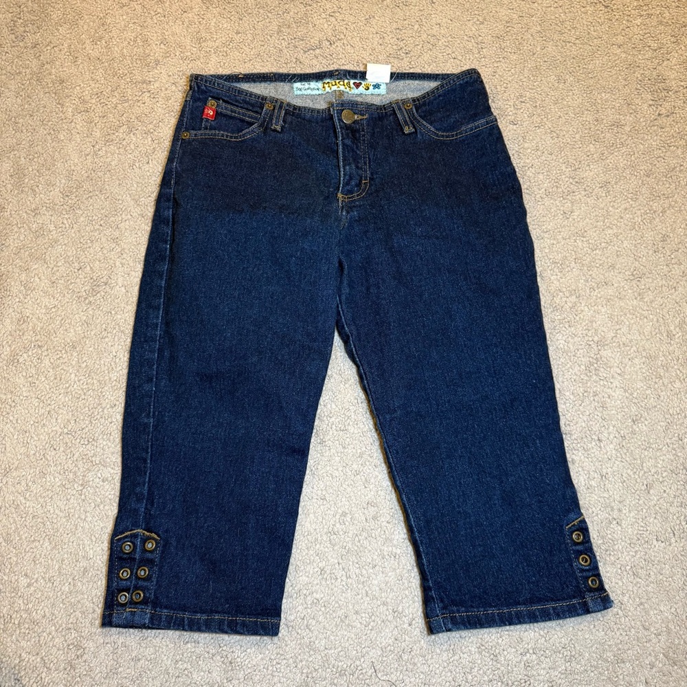 Vintage Y2K Mudd Capri Jeans Women’s 30W 16L Grommet Hem Dark Wash Denim Cropped